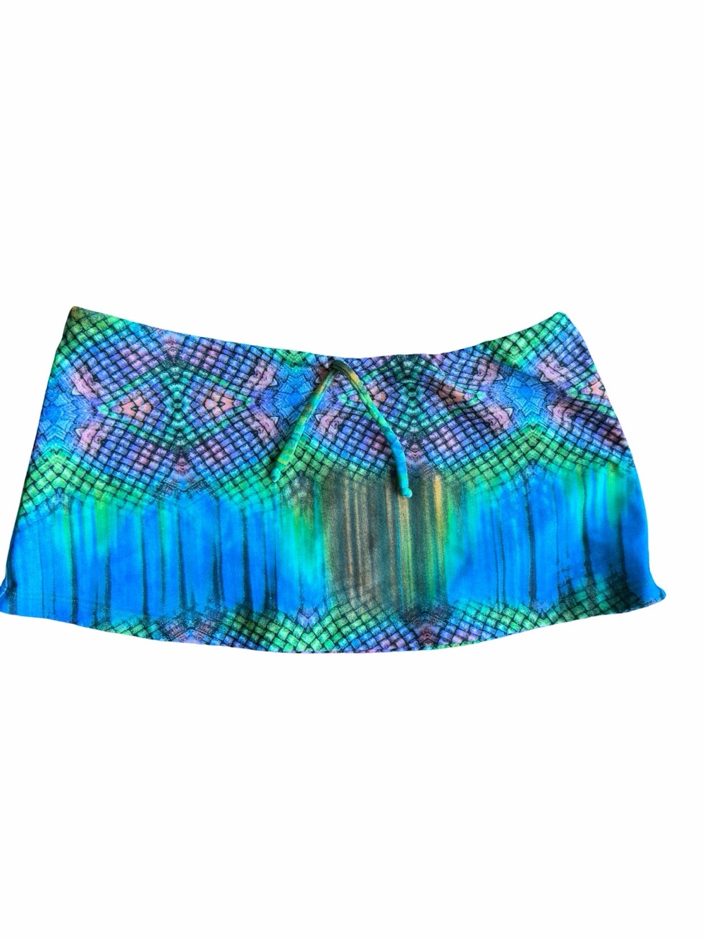 Blue Green Tie-Dye Swim Skirt with Drawstring